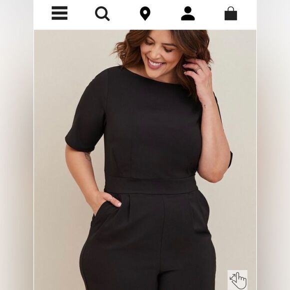 Torrid new black crepe romper jumpsuit short sleeve boat neck, size 22 - Picture 14 of 16